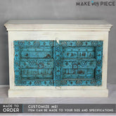 Antique Indian Old Door Sideboard White